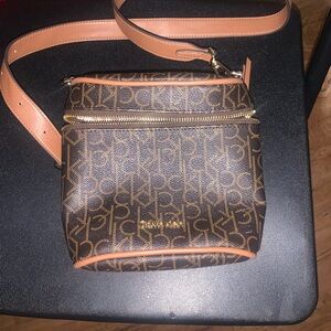 Calvin Klein Brown and Tan Logo Crossbody